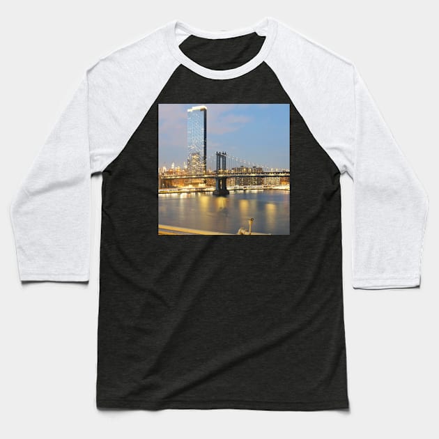 Manhattan Bridge Night Baseball T-Shirt by igjustin